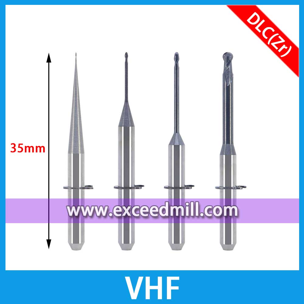 VHF CAD/CAM Milling Bur 35mm Length with DLC Coat for Zirconia Block